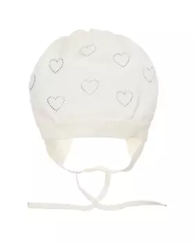 Кремовая шапка с сердечками из стразов Catya