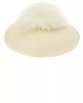 Кремовый берет с меховым помпоном Catya детский