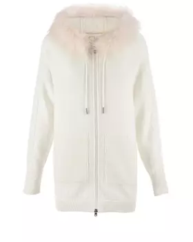 Кремовый джемпер с меховой отделкой капюшона Panicale