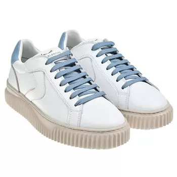 Кроссовки с голубыми шнурками, белые Voile blanche