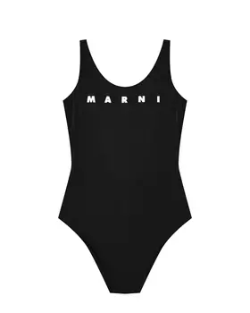 Купальник с белым лого, черный MARNI
