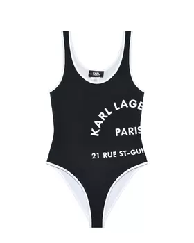 Купальник слитный с принтом логотипом, черный Karl Lagerfeld kids