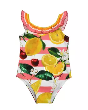 Купальник в полоску с принтом "фрукты" Dolce&Gabbana