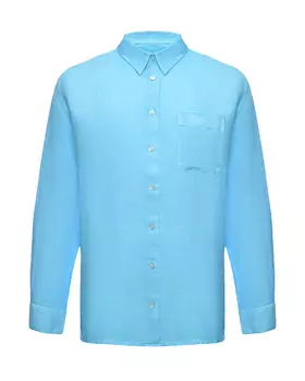 Льняная рубашка с длинными рукавами, бирюзовая 120% Lino