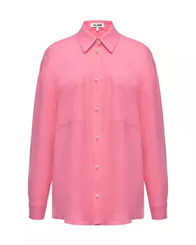 Льняная рубашка с жемчужными пуговицами, розовая ALINE