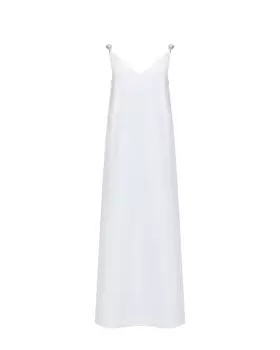 Льняной сарафан с декоративными жемчужинами на бретелях, белый ALINE