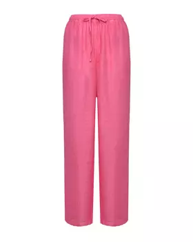 Льняные брюки с поясом на резинке, фуксия 120% Lino