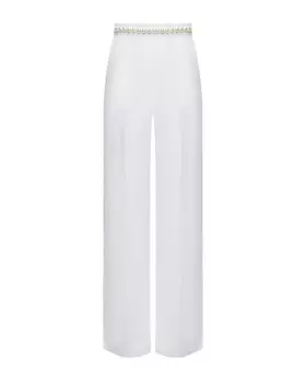 Льняные брюки с жемчугом на талии, белые ALINE