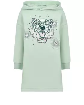 Мятное платье с принтом "тигр" KENZO детское