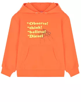 Оранжевая толстовка-худи с желтым лого Diesel детская