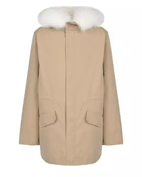 Парка песочного цвета с меховой отделкой Yves Salomon детская