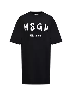 Платье-футболка с белым лого, черная MSGM