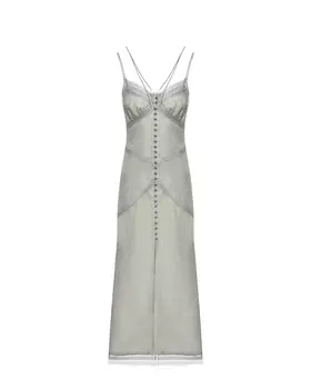 Платье комбинация с декором из кружева, серое Shatu