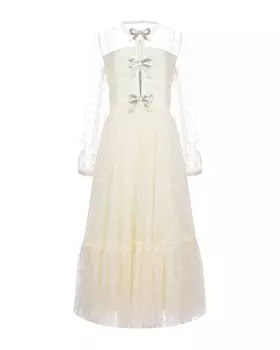 Платье кремового цвета с серебристыми бантами Saloni
