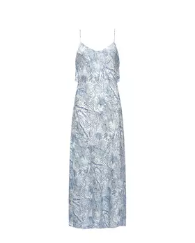 Платье-макси на бретелях с голубым принтом флора, белое Dan Maralex