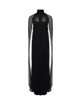 Платье макси шифоновое с воротом, черное Alberta Ferretti