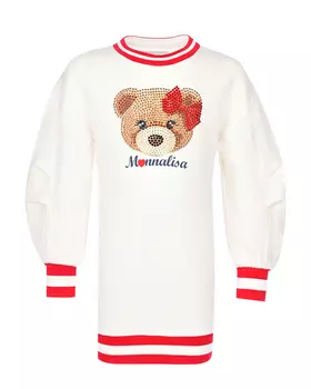 Платье молочного цвета с отделкой в полоску Monnalisa детское