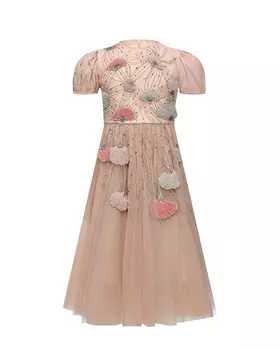 Платье с цветочной вышивкой рукава-фонарики, розовое Eirene