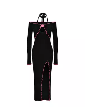 Платье с розовым кантом, черное Versace Jeans Couture