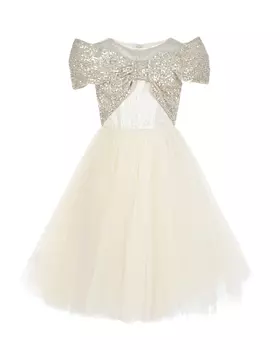 Платье с золотистым бантом из пайеток Monnalisa детское