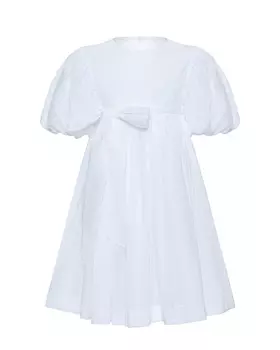 Платье в мелкую клетку и бантом на поясе, белое Paade Mode