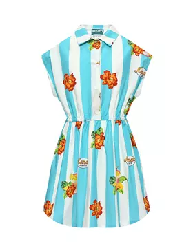 Платье в полоску с принтом "цветы и коктейли" KENZO