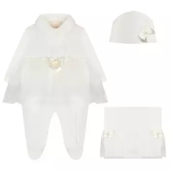 Подарочный набор комбинезон с запахом + шапка и одеяло, белый Story Loris