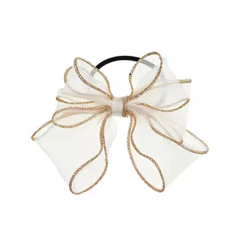 Резинка для волос с бантом и золотой каймой, белая Tais детская
