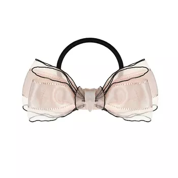 Резинка для волос с бантом из органзы c черной каймой, розовый Tais