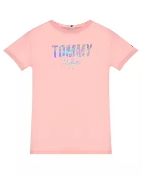 Розовая футболка с голографическим логотипом Tommy Hilfiger детская