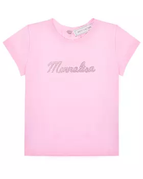 Розовая футболка с лого из страз Monnalisa