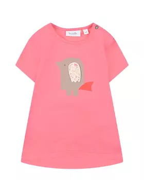 Розовая футболка с принтом "птица" Sanetta Kidswear