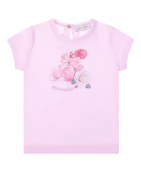 Розовая футболка с принтом "парфюм" Monnalisa детская