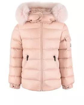 Розовая куртка-пуховик с меховой отделкой Moncler детская