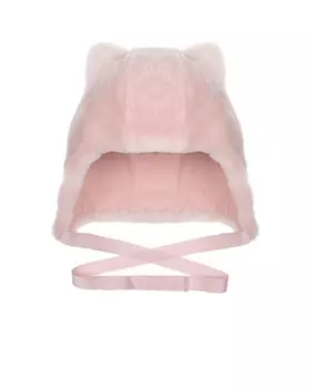 Розовая шапка из овчины с ушками Plooml детская