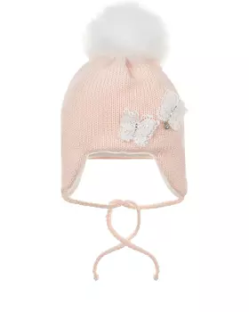 Розовая шапка с аппликацией "бабочки" Il Trenino детская