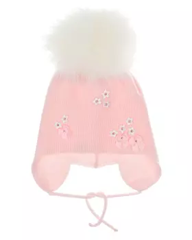 Розовая шапка с цветами из страз Joli Bebe детская