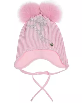 Розовая шапка с двумя меховыми помпонами Il Trenino детская