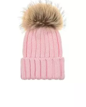 Розовая шапка с меховым помпоном Catya детская