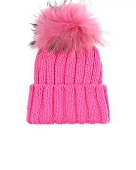 Розовая шапка с меховым помпоном Catya детская
