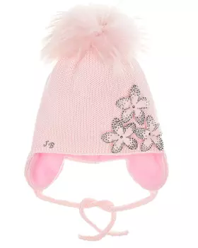 Розовая шапка с меховым помпоном Joli Bebe детская