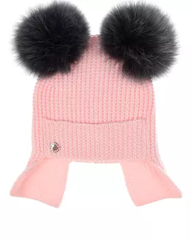 Розовая шапка с меховыми помпонами Joli Bebe детская