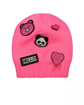 Розовая шапка с патчами из бисера Regina детская