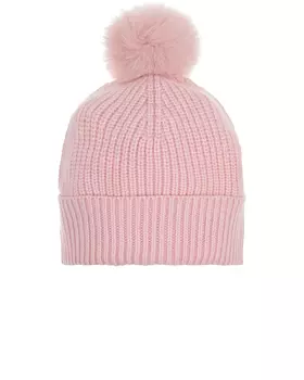 Розовая шапка с помпоном из меха Yves Salomon детская