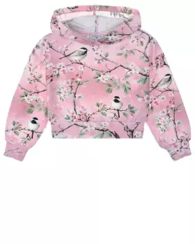 Розовая толстовка-худи с принтом "Синицы" Monnalisa детская