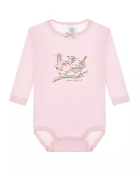 Розовое боди с принтом "птички" Sanetta детское