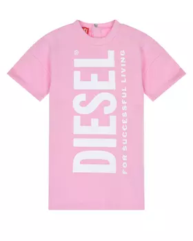 Розовое платье-футболка с крупным лого Diesel