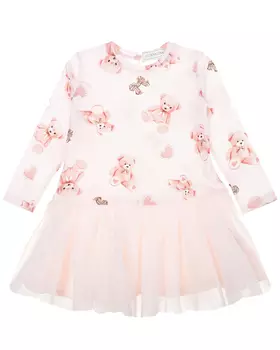 Розовое платье с принтом "медвежата" Monnalisa детское