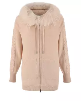 Розовый джемпер с меховой отделкой капюшона Panicale