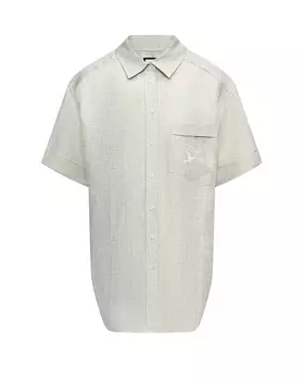 Рубашка из льна с вышивкой птицы на кармане, светло-бежевая Shatu